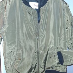 Rosio Olive Satin-Finish Bomber Jacket - Women's Zip Front